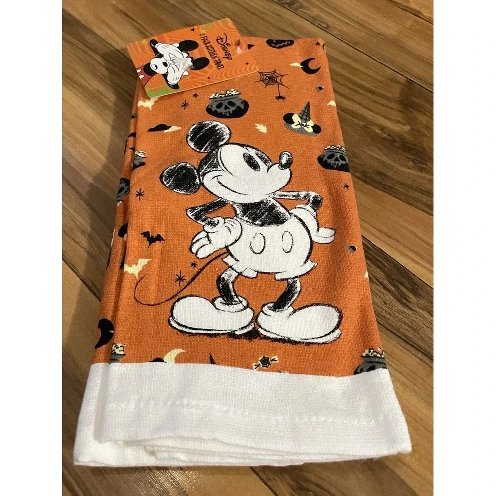 Disney MICKEY MOUSE FALL 2 PACK Hanging Kitchen TOWEL NEW Disney Orange Black